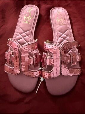 Sam Edelman Bay Glamour slide sandals featuring an all-over sequin upper Size:6